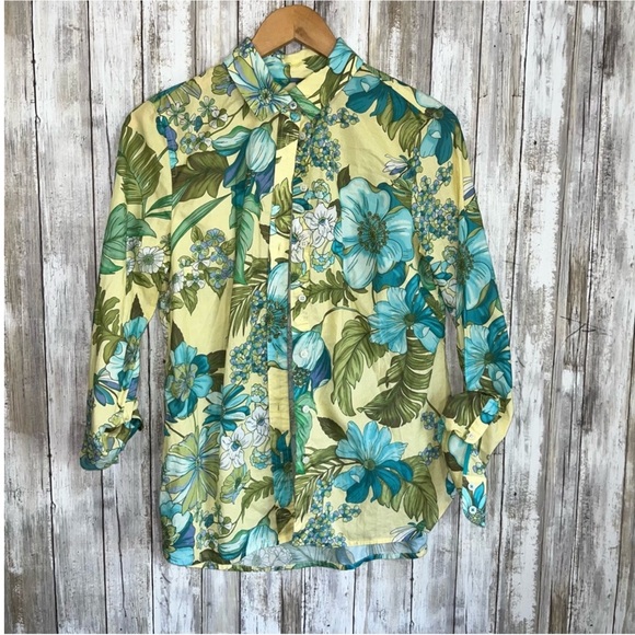 Talbots Green Floral Palm Button Down - Picture 2 of 6